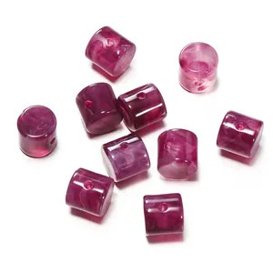 Perles cylindriques en acrylique marbré violet foncé pour bijoux DIY