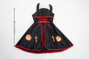 Mantello nero di Halloween per animali con corna di diavolo e zucche, lungo 50cm