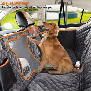 Visual mesh window on grey waterproof dog car seat cover shown in SUV interior