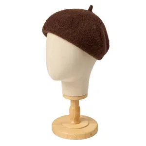 Thick warm brown fuzzy wool-like beret hat for women retro vintage pumpkin painter style