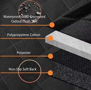 Technical detail showing the 4-layer material structure of a waterproof pet car seat cover