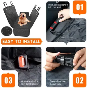 Étapes d'installation du couvre-siège pour chien étanche avec ancres et boucles.