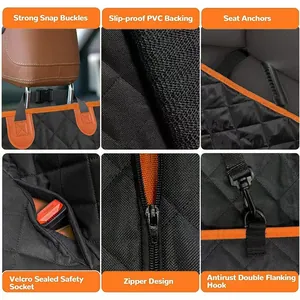 Detailed view of car pet seat cover features like snap buckles and waterproof zippers