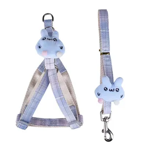 Cute Rabbit Plaid Pet Harness And Leash Set For Dogs Cats Adjustable Nylon Leash Outdoor Walking Walking Training Accessories