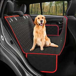 Housse de siège auto imperméable noire pour animaux avec bordure rouge pour banquettes