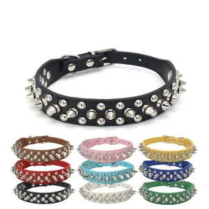 Collier et Laisse pour Animaux en Cuir PU à Rivets Punk Anti-Morsure Sangle de Cou Réglable pour Petits Moyens Chiens Chats