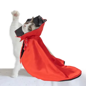 Mantello da vampiro rosso e nero per gatti, costume di Halloween per animali