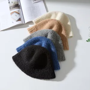 Soft plush alpaca velvet fisherman bucket hats in assorted warm solid winter colors