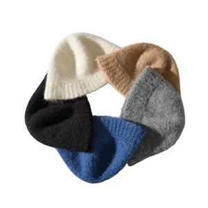 Assorted solid color alpaca wool knit bucket hats for winter with soft texture