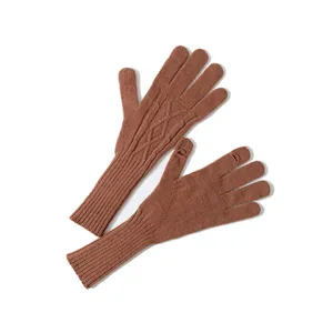Premium braune Strickhandschuhe aus Wolle mit langen Manschetten und Touchscreen-Öffnungen