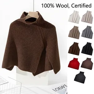 Châle en maille 100 % laine à col montant et fente latérale, disponible en plusieurs coloris