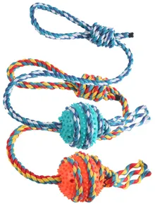 Durable dog rope toy set with spiky rubber balls for dental cleaning and chewing.