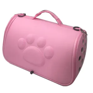 Pink EVA breathable pet carrier bag with cute paw print for cats and small dogs travel