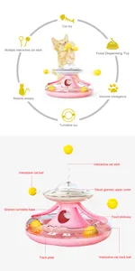 Detailed breakdown of the multifunctional pink cat toy with food dispenser features