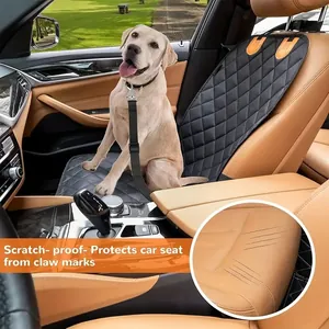 Scratch-resistant black quilted pet car seat cover protecting car interior from dog claws.
