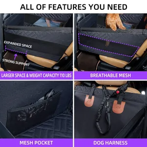 Detailed features of waterproof car dog seat cover with mesh window and storage pocket