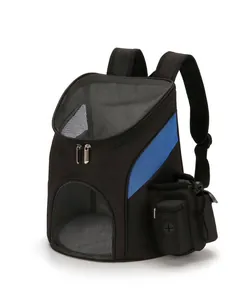 Vue détaillée du sac à dos de transport pour animaux bleu et noir avec filet