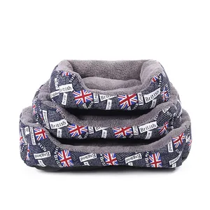 Ensemble de lits carrés pour animaux avec doublure en peluche et motif drapeau britannique