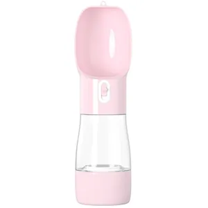 Draagbare roze hondenwaterfles dispenser voor reizen en wandelen in de buitenlucht