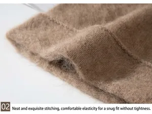 Close-up of brushed cashmere knit hat detail showing soft texture and neat stitching
