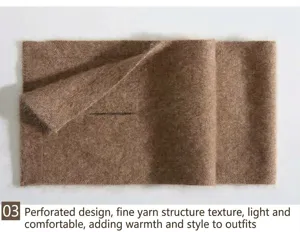 Detail shot of a soft brown brushed cashmere knitted scarf featuring a unique slotted design for styling.