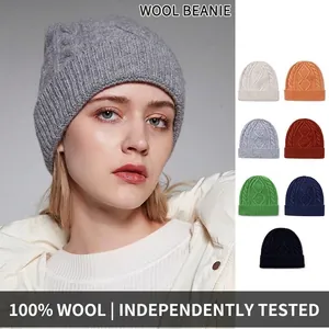 Berretto a Maglia in Pura Lana Motivo a Treccia e Rombi Caldo Antivento Moda Pendolare Berretto a Cupola Senza Falda per Donna Uomo