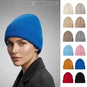 Damen Herren Strickmütze Beanie Winter Warm Wollmischung Umschlag Skull Cap Einfarbig Lässig Outdoor Sport Kopfbedeckung Mode Accessoire
