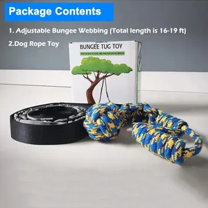 Kit de jouets de traction pour chien avec sangle élastique et corde tressée bleue et jaune