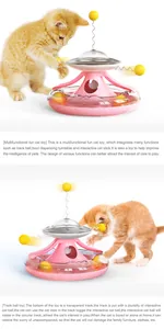 Pink multifunctional cat track ball toy shown with a ginger kitten for interactive play fun