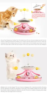 Detailed view of the cat food dispensing toy showing the spring ball and turntable.