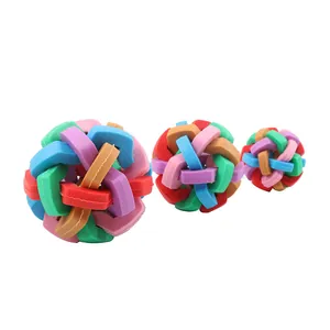 Colorful TPR woven dog toy balls for interactive chewing and playing fun time