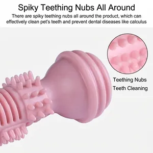 Giocattolo da masticare rosa per cani a manubrio con texture per pulizia denti
