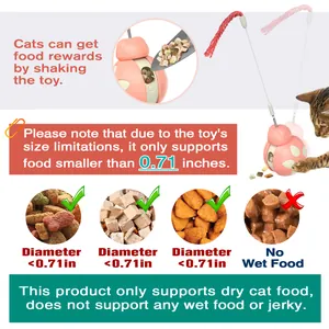 Beetle cat tumbler toy detail showing dry food compatibility and size limits
