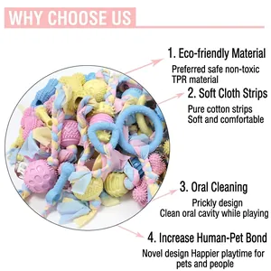 Dog toy set with TPR rubber balls and cotton ropes for teeth cleaning and play