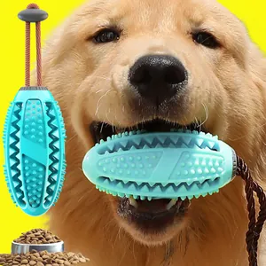Jouet à Mâcher pour Chien Balle en Caoutchouc Brosse à Dents Nettoyage Dentaire Distributeur de Nourriture Bâton Molaire Durable pour Chiens