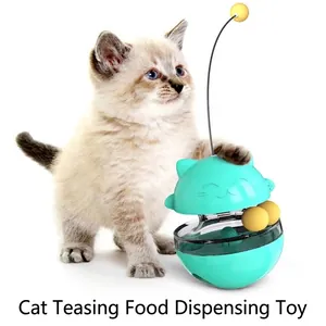Jouet Culbuto Interactif pour Chat Avec Baguette de Jeu et Distributeur de Nourriture en Forme de Chat Porte-Bonheur