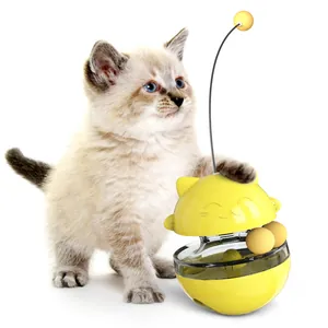 Jouet culbuto interactif pour chat jaune avec distributeur de friandises et plume