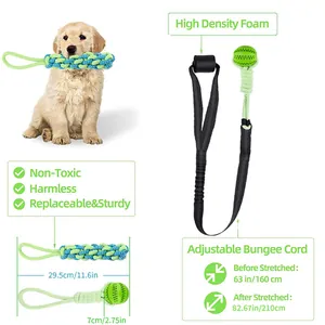 Umfassendes interaktives Hundespielzeug-Set mit Bungee-Seil-Details und Maßangaben
