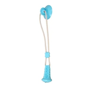 Juguete azul duradero con ventosa para perros, cuerda y caucho masticable para mascotas