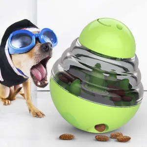 Balle distributeur de nourriture interactive verte pour chien, gamelle lente culbuto