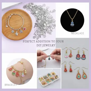 Detailed view of colorful Chinese style gourd charms for DIY bracelets and necklaces.