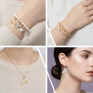 Dettaglio del set gioielli a coda di sirena con bracciale di perle, collana ed orecchini