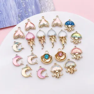Assorted ocean theme enamel charms including jellyfish and shells for DIY jewelry making