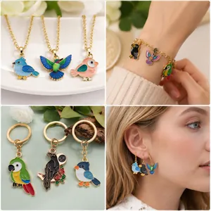 Pendentifs oiseaux colorés en alliage faits main pour boucles d'oreilles et bijoux DIY