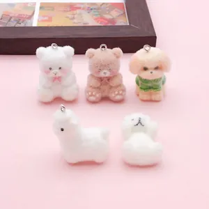 Lindos Colgantes de Animales Flocados Accesorios de Joyería DIY Amuletos de Oso Cachorro Alpaca para Bolsos Suministros para Hacer Llaveros Artesanías de Resina