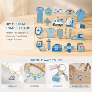 Detailansicht blauer medizinischer Emaille-Anhänger für DIY-Schmuck und Zubehör.
