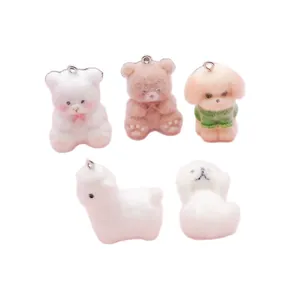 Lindos dijes de animales flocados de osos y cachorros para joyería DIY y accesorios de bolsos