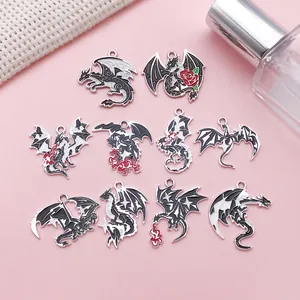 Dark Gothic Western Dragon Pendants Retro Zinc Alloy Enamel Dragon Rose Charms For DIY Jewelry Making Keychain Necklace Accessories