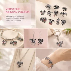 Detailed macro view showing various gothic dragon charms for DIY jewelry and crafts