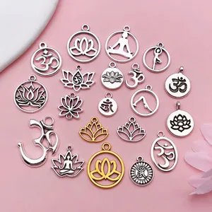 Sélection de breloques de yoga en argent et or antique, lotus et Om pour bijoux DIY